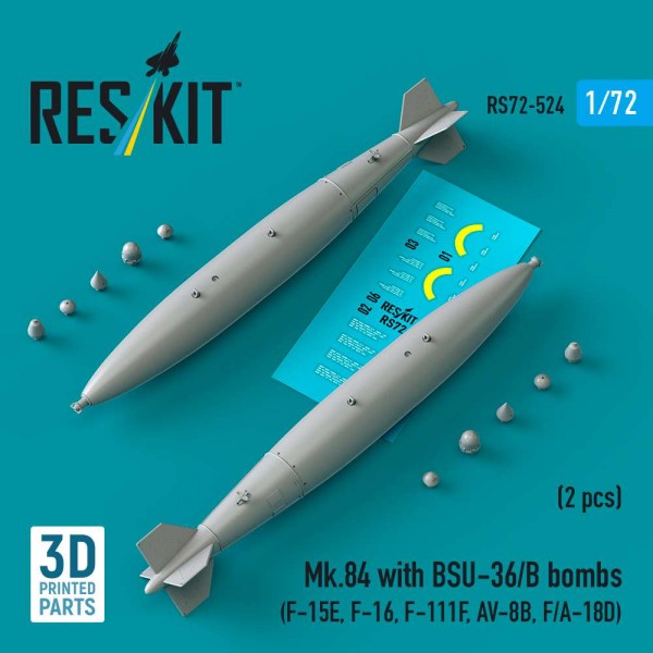 RS72-0524   Mk.84 with BSU-36/B bombs (2 pcs) (F-15E, F-16, F-111F, AV-8B, F/A-18D) (3D Printed) (1/72) (thumb88589)