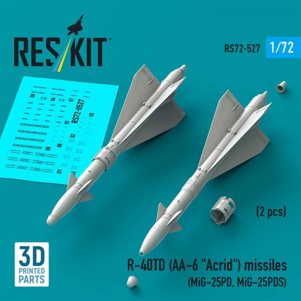 RS72-0527   R-40TD (AA-6 "Acrid") missiles (2 pcs) (MiG-25PD, MiG-25PDS) (3D Printed) (1/72) (thumb88601)