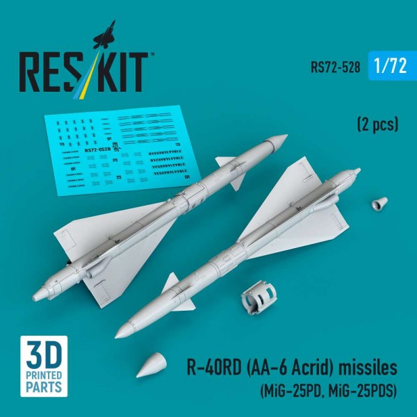 RS72-0528   R-40RD (AA-6 "Acrid") missiles (2 pcs) (MiG-25PD, MiG-25PDS) (3D Printed) (1/72) (thumb88605)