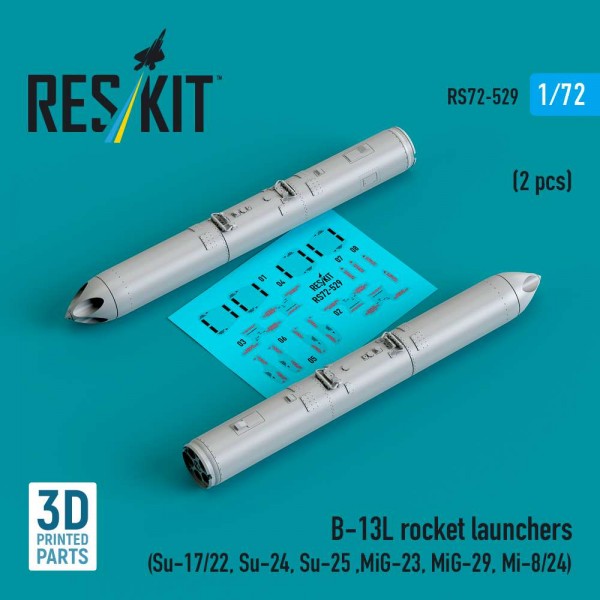 RS72-0529   B-13L rocket launchers (2 pcs) (Su-17/22, Su-24, Su-25 ,MiG-27, MiG-29) (3D Printed) (1/72) (thumb88609)