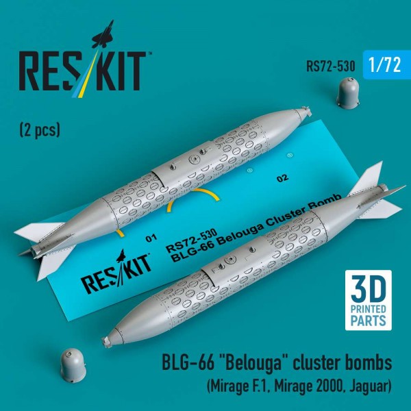 RS72-0530   BLG-66 "Belouga" cluster bombs (2 pcs) (Mirage F.1, Mirage 2000, Jaguar) (3D Printed) (1/72) (thumb88613)