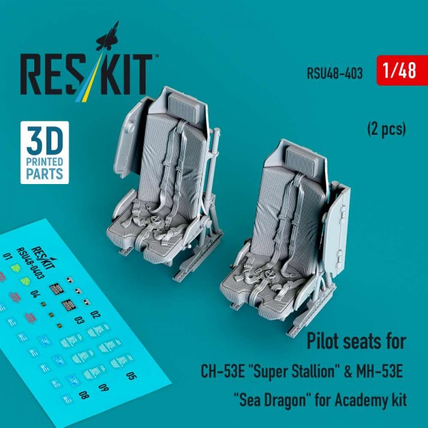 RSU48-0403   Pilot seats for CH-53E "Super Stallion" & MH-53E "Sea Dragon" for Academy kit (2 pcs) (3D printed) (1/48) (thumb88375)