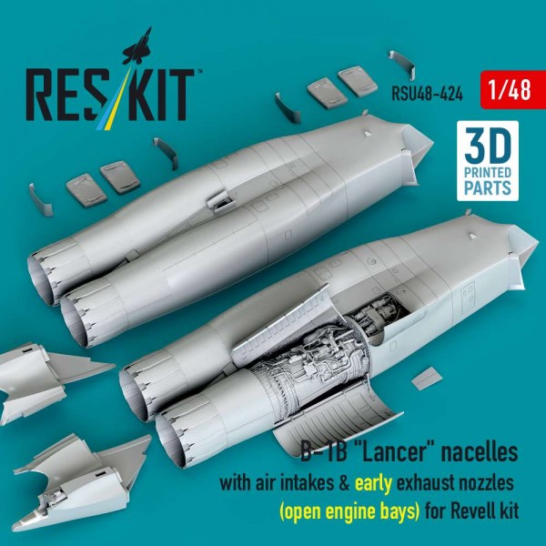 RSU48-0424   B-1B "Lancer" nacelles with air intakes & early exhaust nozzles (open engine bay) for Revell kit (3D Printed) (1/48) (thumb88388)
