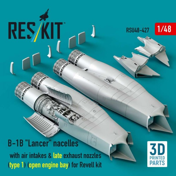 RSU48-0427   B-1B "Lancer" nacelles with air intakes & late exhaust nozzles (type 1) (open engine bay) for Revell kit (3D Printed) (1/48) (thumb88397)