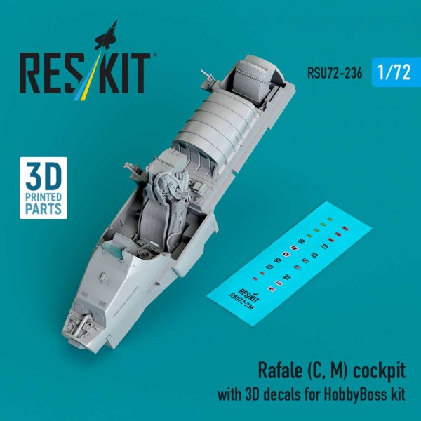 RSU72-0236   Rafale (C, M) cockpit with 3D decals for HobbyBoss kit (3D Printed) (1/72) (thumb88640)