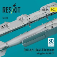RS32-0491   GBU-62 (JDAM-ER) bombs with pylons for MiG-29 (2 pcs) (3D Printed) (1/32) (attach2 88739)