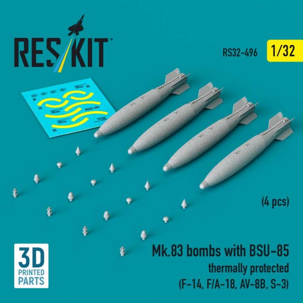 RS32-0496   Mk.83 bombs with BSU-85 thermally protected (4 pcs) (F-14, F/A-18, AV-8B, S-3) (3D printed) (1/32) (thumb88755)
