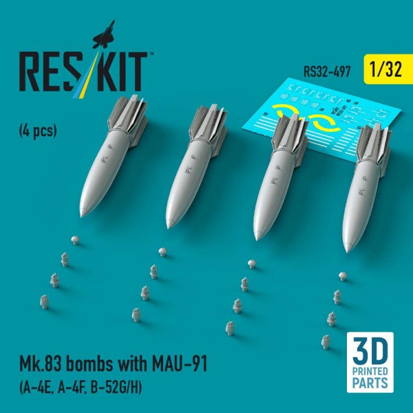 RS32-0497   Mk.83 bombs with MAU-91 (4 pcs) (A-4E, A-4F, B-52G/H) (3D printed) (1/32) (thumb88758)