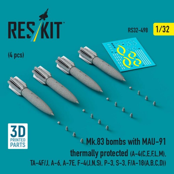 RS32-0498   Mk.83 bombs with MAU-91 thermally protected (4 pcs) (A-4(C,E,F,L,M), TA-4F/J, A-6, A-7E, F-4(J,N,S), P-3, S-3, F/A-18(A,B,C,D)) (3D printed) (1/32) (thumb88761)