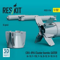 RS32-0514   CBU-89A cluster bombs GATOR (4 pcs) (A-10, F-15E, F-16, B-52, B-1B, B-2) (3D Printed) (1/32) (attach2 88776)