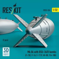 RS32-0524   Mk.84 with BSU-36/B bombs (2 pcs) (F-15E, F-16, F-111F, AV-8B, F/A-18D) (3D Printed) (1/32) (attach2 88804)