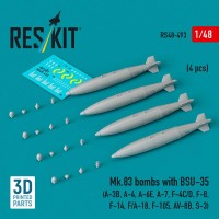 RS48-0493   Mk.83 bombs with BSU-35 (4 pcs) (A-3B, A-4, A-6E, A-7, F-4C/D, F-8, F-14, F/A-18, F-105, AV-8B, S-3) (3D printed) (1/48) (thumb88204)