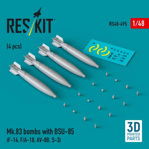 RS48-0495   Mk.83 bombs with BSU-85 (4 pcs) (F-14, F/A-18, AV-8B, S-3) (3D printed) (1/48) (thumb88210)