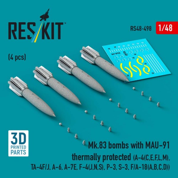 RS48-0498   Mk.83 bombs with MAU-91 thermally protected (4 pcs) (A-4(C,E,F,L,M), TA-4F/J, A-6, A-7E, F-4(J,N,S), P-3, S-3, F/A-18(A,B,C,D)) (3D printed) (1/48) (thumb88219)