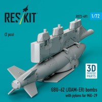 RS72-0491   GBU-62 (JDAM-ER) bombs with pylons for MiG-29 «Fulcrum» (2 pcs) (3D Printed) (1/72) (attach2 88501)