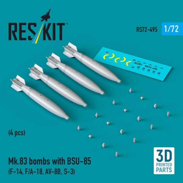 RS72-0495   Mk.83 bombs with BSU-85 (4 pcs) (F-14, F/A-18, AV-8B, S-3) (3D printed) (1/72) (thumb88516)