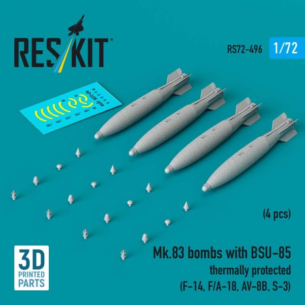 RS72-0496   Mk.83 bombs with BSU-85 thermally protected (4 pcs) (F-14, F/A-18, AV-8B, S-3) (3D printed) (1/72) (thumb88519)