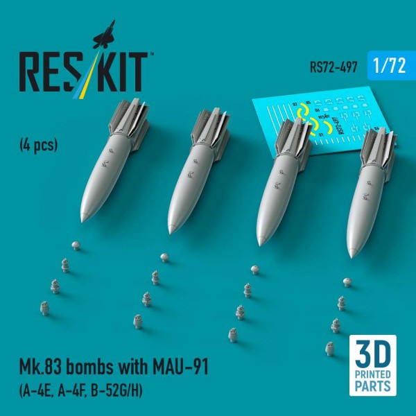 RS72-0497   Mk.83 bombs with MAU-91 (4 pcs) (A-4E, A-4F, B-52G/H) (3D printed) (1/72) (thumb88522)