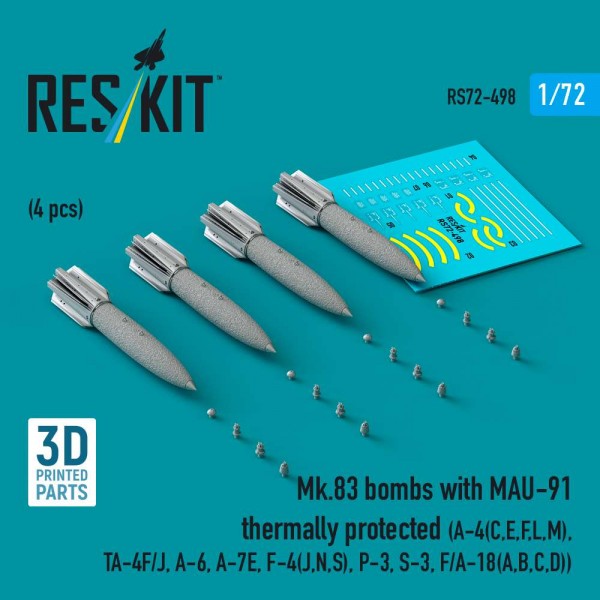 RS72-0498   Mk.83 bombs with MAU-91  thermally protected (4 pcs) (A-4E, A-4F, B-52G/H) (3D printed) (1/72) (thumb88525)