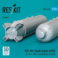 RS72-0514   CBU-89A cluster bombs GATOR (4 pcs) (A-10, F-15E, F-16, B-52, B-1B, B-2) (3D Printed) (1/72) (attach2 88561)