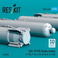 RS72-0515   CBU-97/105 cluster bombs (4 pcs) (F-15E, F-16, A-10, B-1B, B-2, B-52) (3D Printed) (1/72) (attach2 88565)