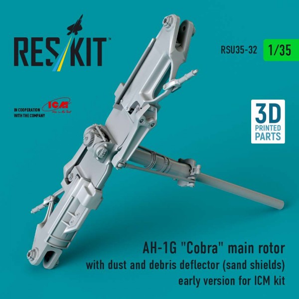 RSU35-0032   AH-1G "Cobra" main rotor with dust and debris deflector (sand shields) early version for ICM kit (3D Printed) (1/35) (thumb88698)