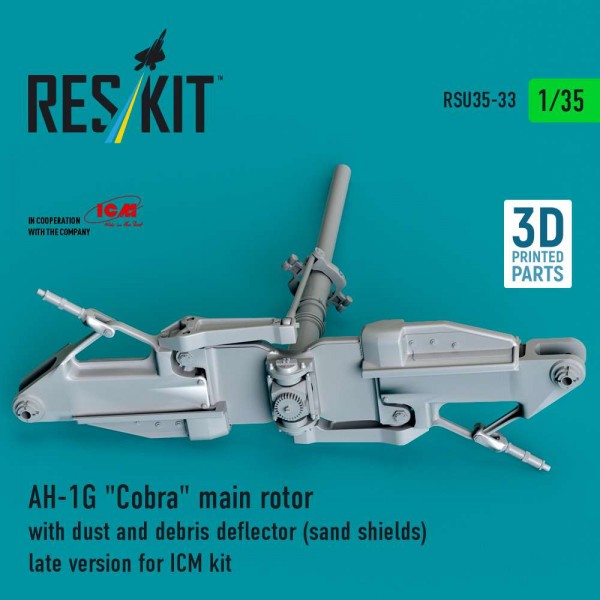 RSU35-0033   AH-1G "Cobra" main rotor with dust and debris deflector (sand shields) late version for ICM kit (3D Printed) (1/35) (thumb88701)