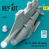 RS32-0491   GBU-62 (JDAM-ER) bombs with pylons for MiG-29 (2 pcs) (3D Printed) (1/32) (attach1 88739)