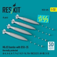 RS32-0494   Mk.83 bombs with BSU-35 thermally protected (4 pcs) (A-4, A-6, A-7, F-4, F-8, F-14, F/A-18(C,D,E,F), AV-8B, S-3) (3D printed) (1/32) (thumb88750)