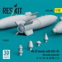 RS32-0496   Mk.83 bombs with BSU-85 thermally protected (4 pcs) (F-14, F/A-18, AV-8B, S-3) (3D printed) (1/32) (attach1 88755)