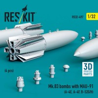 RS32-0497   Mk.83 bombs with MAU-91 (4 pcs) (A-4E, A-4F, B-52G/H) (3D printed) (1/32) (attach1 88758)