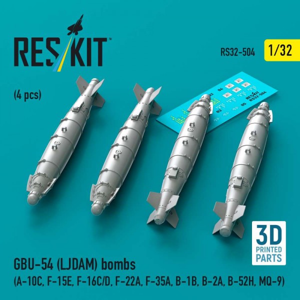 RS32-0504   GBU-54 (LJDAM) bombs (4 pcs) (A-10C, F-15E, F-16C/D, F-22A, F-35A, B-1B, B-2A, B-52H, MQ-9) (3D Printed) (1/32) (thumb88766)