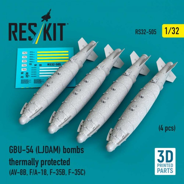 RS32-0505   GBU-54 (LJDAM) bombs thermally protected (4 pcs)  (3D Printed) (1/32) (thumb88768)