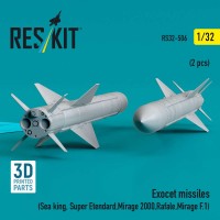 RS32-0506   Exocet missiles (2 pcs) (Sea King, Super Etendard, Mirage 2000, Rafale, Mirage F.1) (3D Printed) (1/32) (attach1 88770)