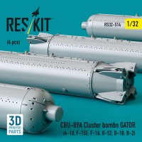 RS32-0514   CBU-89A cluster bombs GATOR (4 pcs) (A-10, F-15E, F-16, B-52, B-1B, B-2) (3D Printed) (1/32) (attach1 88776)