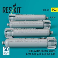 RS32-0515   CBU-97/105 cluster bombs (4 pcs) (F-15E, F-16, A-10, B-1B, B-2, B-52) (3D Printed) (1/32) (attach1 88780)