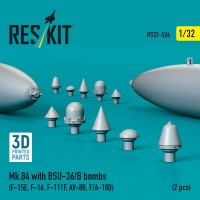 RS32-0524   Mk.84 with BSU-36/B bombs (2 pcs) (F-15E, F-16, F-111F, AV-8B, F/A-18D) (3D Printed) (1/32) (attach1 88804)