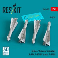 RS48-0474   AIM-4 "Falcon" missiles (4 pcs) (F-89H, F-101B/F (early), F-102A) (3D Printed) (1/48) (thumb88188)