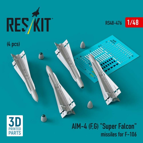 RS48-0476   AIM-4 (F, G) "Super Falcon" missiles for F-106 (4 pcs) (3D Printed) (1/48) (thumb88190)