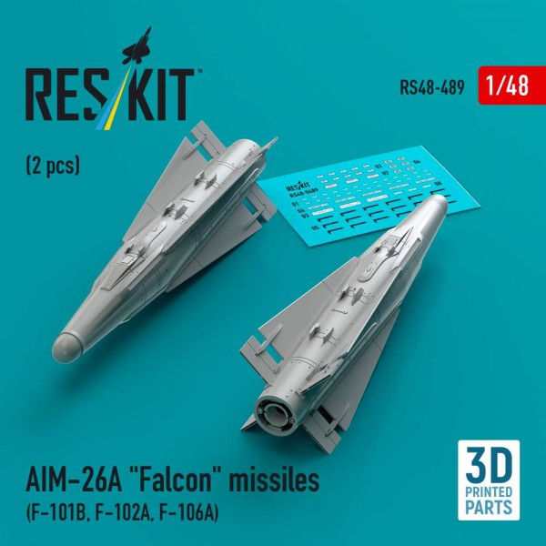 RS48-0489   AIM-26A "Falcon" missiles (2 pcs) (F-101B, F-102A, F-106A) (3D Printed) (1/48) (thumb88192)