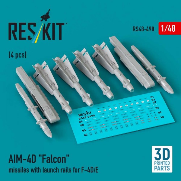 RS48-0490   AIM-4D "Falcon" missiles with launch rails for F-4D/E (4 pcs) (3D Printed) (1/48) (thumb88194)