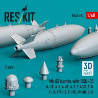 RS48-0493   Mk.83 bombs with BSU-35 (4 pcs) (A-3B, A-4, A-6E, A-7, F-4C/D, F-8, F-14, F/A-18, F-105, AV-8B, S-3) (3D printed) (1/48) (attach1 88204)