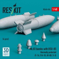 RS48-0496   Mk.83 bombs with BSU-85 thermally protected (4 pcs) (F-14, F/A-18, AV-8B, S-3) (3D printed) (1/48) (attach1 88213)