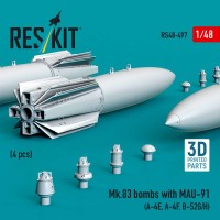 RS48-0497   Mk.83 bombs with MAU-91 (4 pcs) (A-4E, A-4F, B-52G/H) (3D printed) (1/48) (attach1 88216)