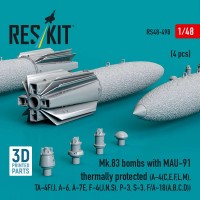 RS48-0498   Mk.83 bombs with MAU-91 thermally protected (4 pcs) (A-4(C,E,F,L,M), TA-4F/J, A-6, A-7E, F-4(J,N,S), P-3, S-3, F/A-18(A,B,C,D)) (3D printed) (1/48) (attach1 88219)