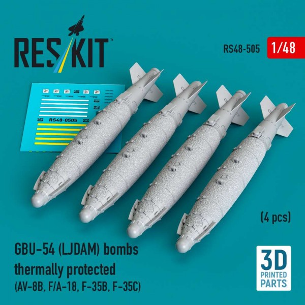 RS48-0505   GBU-54 (LJDAM) bombs thermally protected (4 pcs) (AV-8B, F/A-18A-F, F-35B, F-35C) (3D Printed) (1/48) (thumb88241)