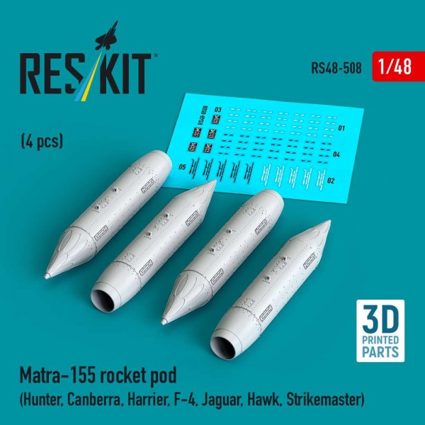 RS48-0508   Matra-155 rocket pod (4 pcs) (Hunter, Canberra, Harrier, F-4, Jaguar, Hawk, Strikemaster) (3D Printed) (1/48) (thumb88247)