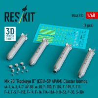 RS48-0513   Mk 20 "Rockeye II" (CBU-59 APAM) Cluster bombs (A-4, A-6, A-7, AV-8B, A-10, F-100, F-104, F-105, F-111, F-4, F-5, F-15E, F-14, F-16, F/A-18A-D, B-52, P-3C, S-3B) (4 pcs) (3D Printed) (1/48) (thumb88255)