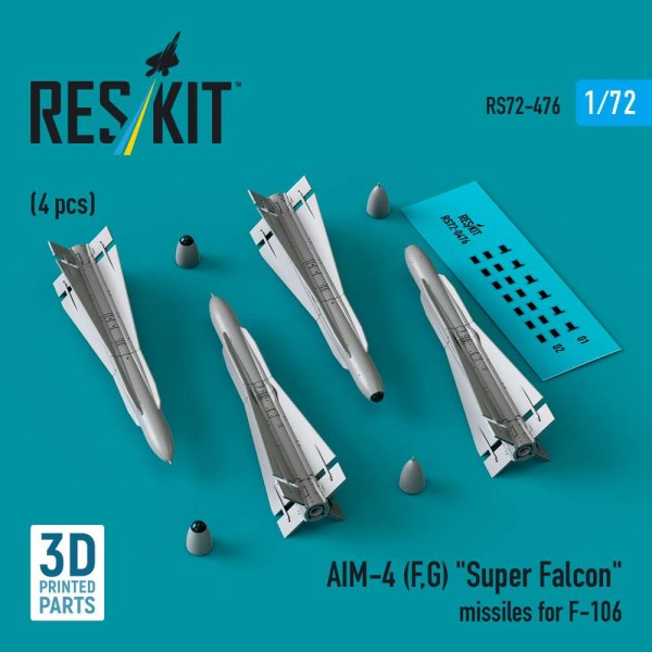 RS72-0476   AIM-4 (F, G) "Super Falcon" missiles for F-106 (4 pcs) (3D Printed) (1/72) (thumb88495)