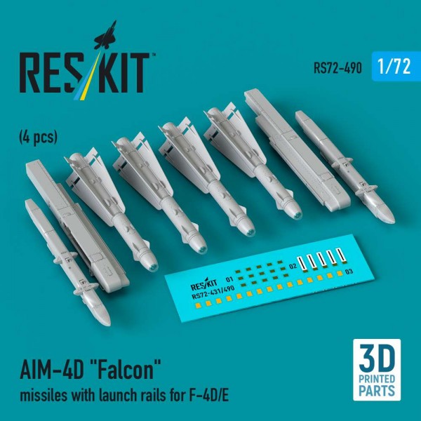 RS72-0490   AIM-4D "Falcon" missiles with launch rails for F-4D/E (4 pcs) (3D Printed) (1/72) (thumb88499)